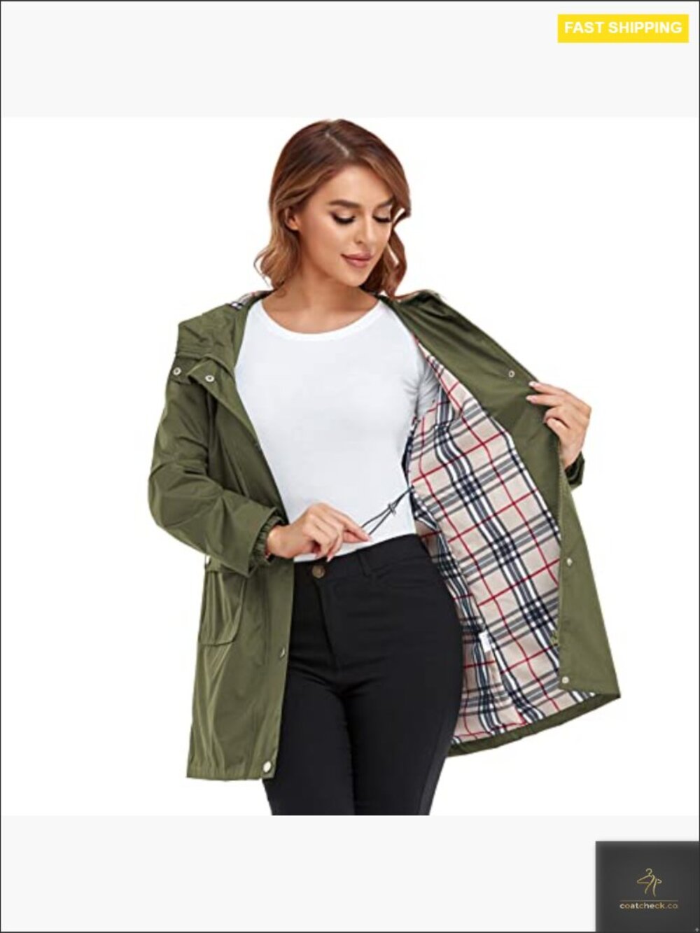 Waterproof Hooded Rain Jacket Lightweight Long Trench Coat Elastic Cuffs Zip - Picture 2 of 7